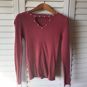 Unique Fitted Orange-y Brown Bedazzled Sweater